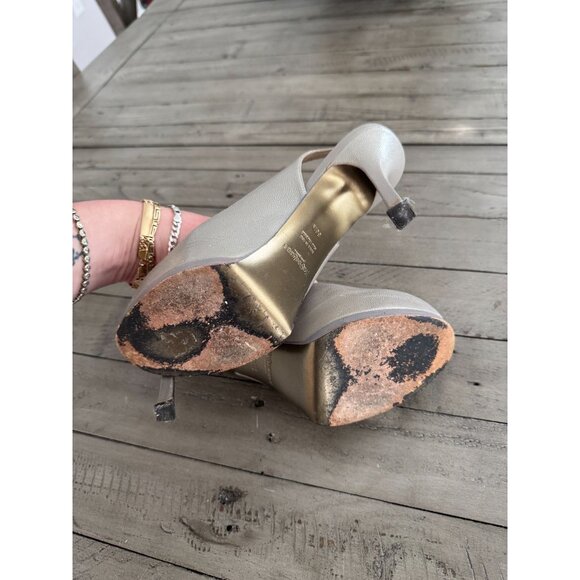 YSL Yves Saint Laurent Grey Leather Tribtoo Tribute Platform Slingback Pumps 6.5 - Picture 11 of 12